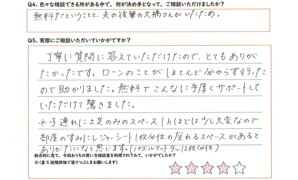初めての住宅ローン相談も安心。丁寧なサポートに感謝！